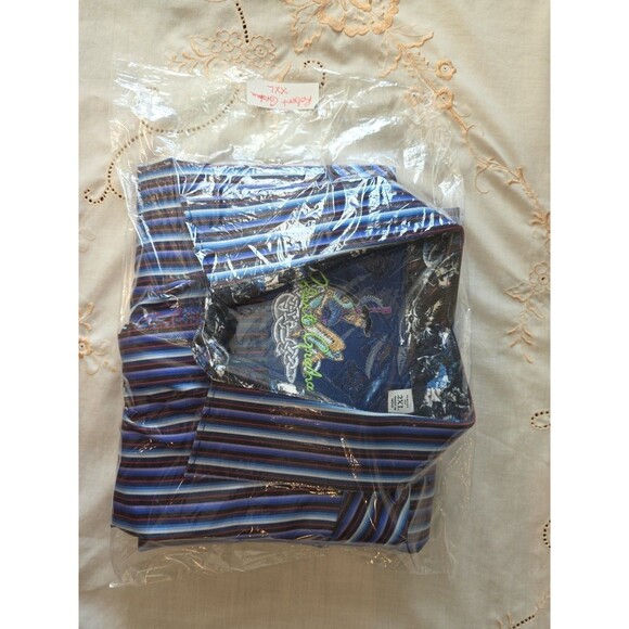 Men's Robert Graham 2XL Striped Purple/Black‎ Front Long Sleeve Flip Cuff $188 - Picture 13 of 13